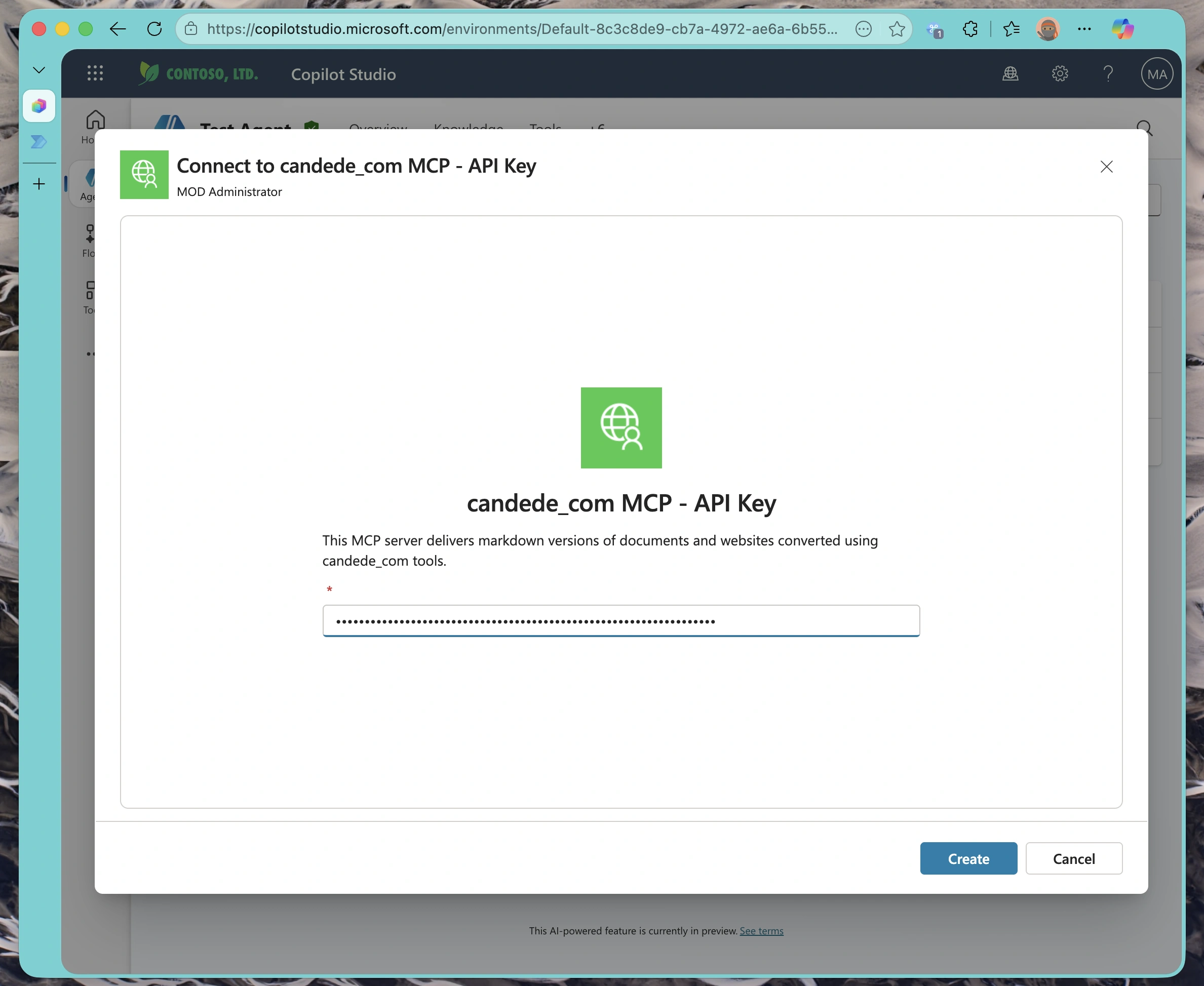 Secure input field for entering the API key