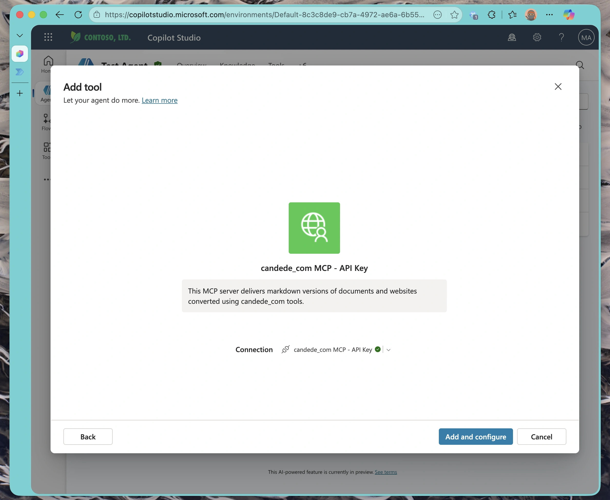 Confirmation message showing the connection was successfully created