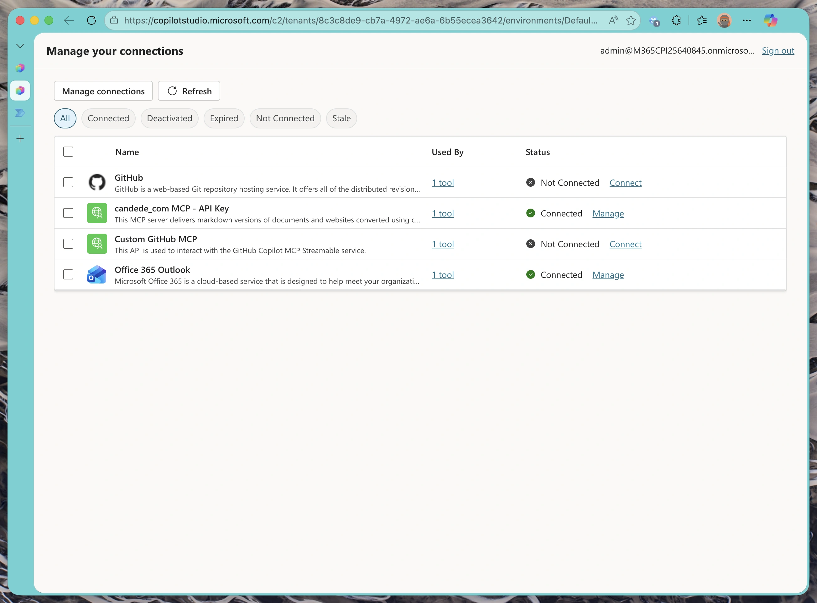Success message showing the connection is active