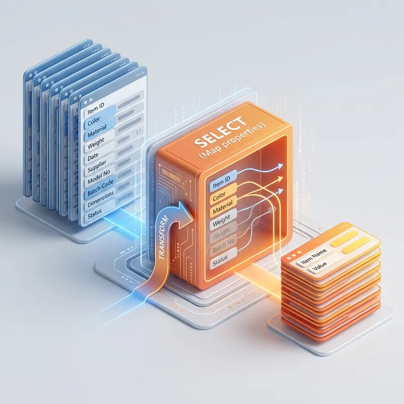 Diagram showing a complex dataset being mapped and reshaped into a simplified two-column structure